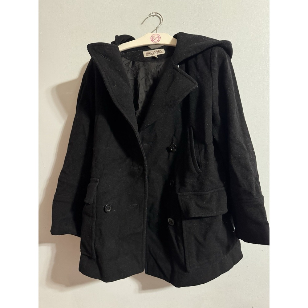 Vintage Y2K Michael Michael Kors Black Size 4  Wool M Hooded Peacoat Jacket